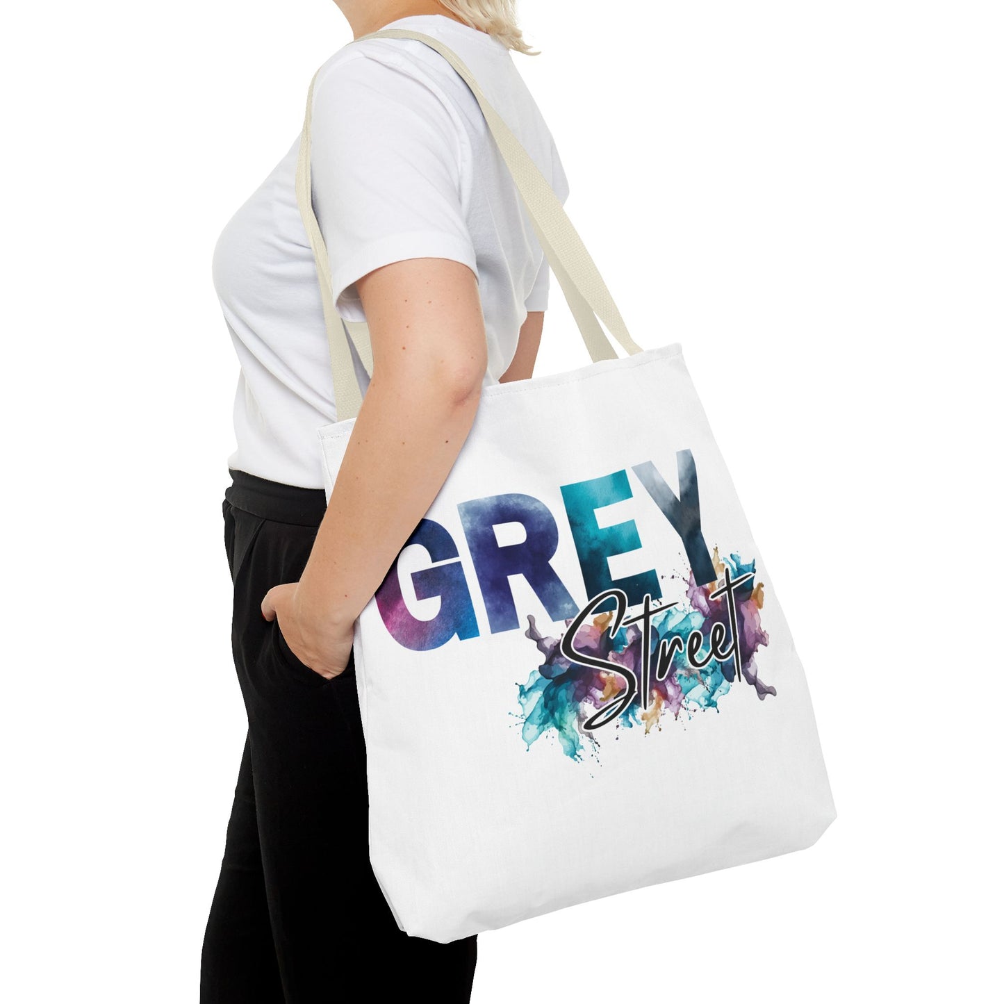 Vibrant "Grey Street" White Tote Bag - Stylish & Functional for Everyday Use