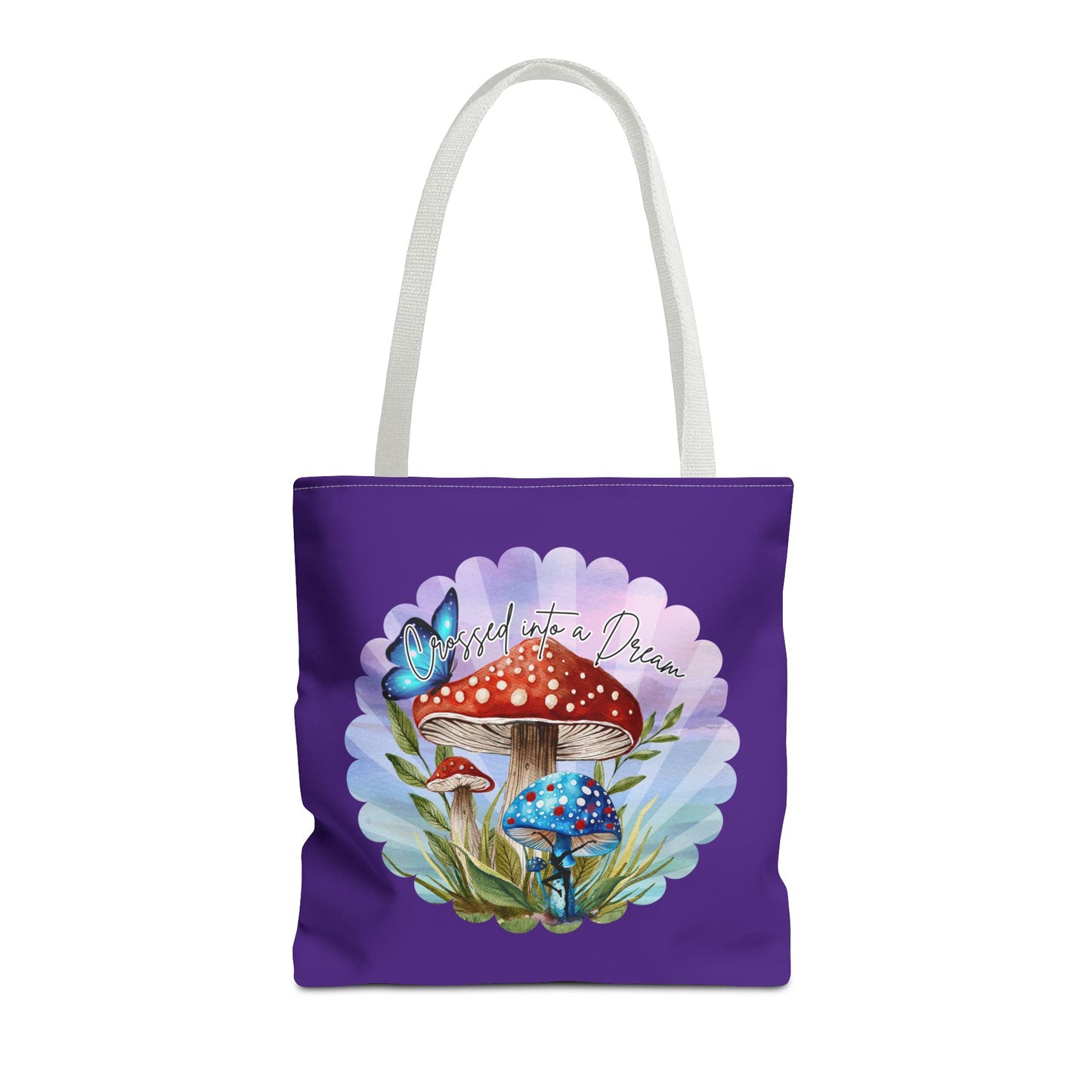 "Crossed Into a Dream" Purple Mushrooms and Butterfly Tote Bag - Perfect for Nature Lovers & Eco-Friendly Style