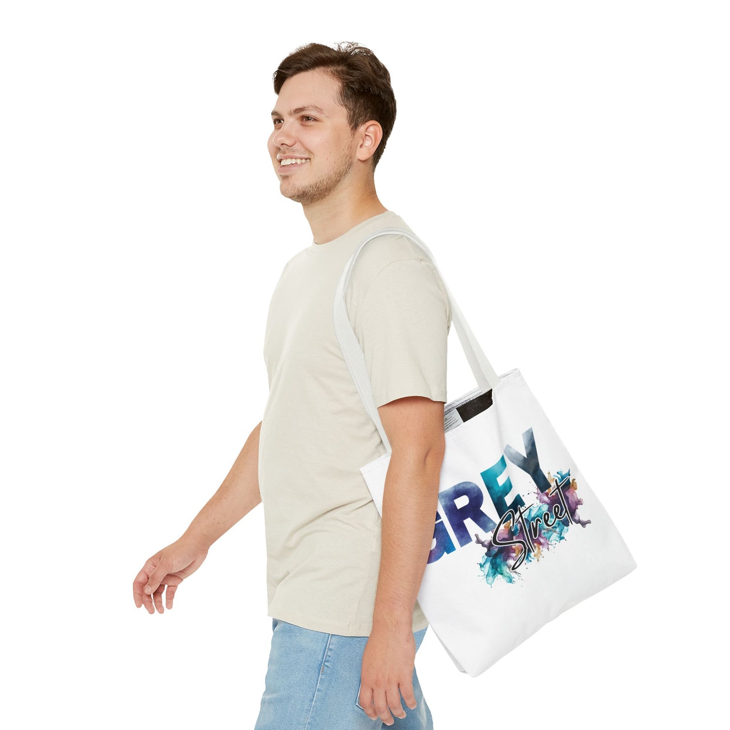 Vibrant "Grey Street" White Tote Bag - Stylish & Functional for Everyday Use