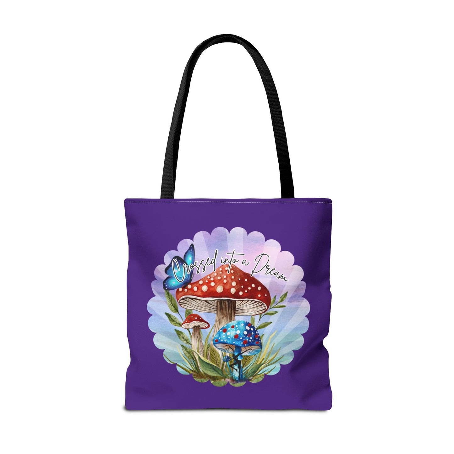 "Crossed Into a Dream" Purple Mushrooms and Butterfly Tote Bag - Perfect for Nature Lovers & Eco-Friendly Style