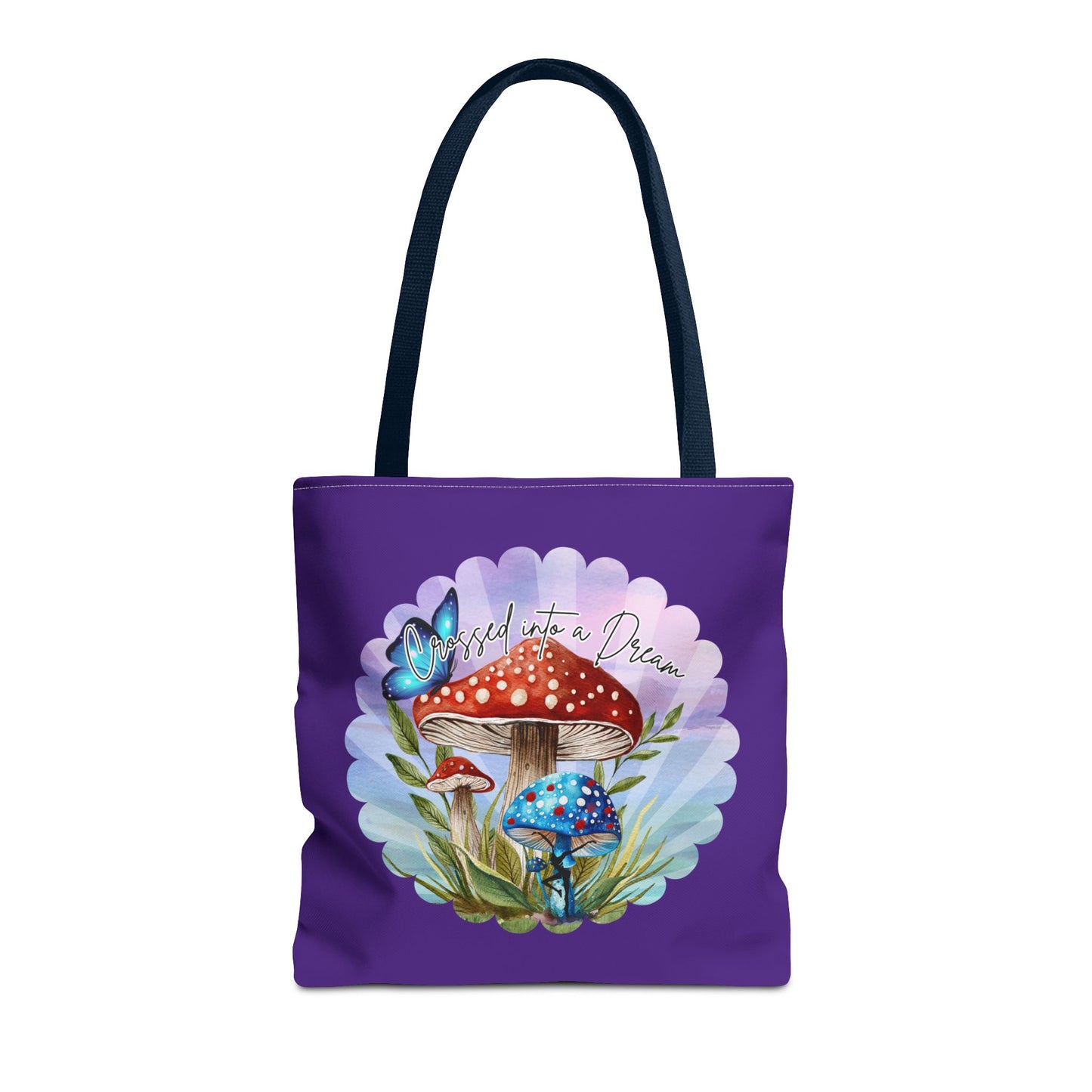 "Crossed Into a Dream" Purple Mushrooms and Butterfly Tote Bag - Perfect for Nature Lovers & Eco-Friendly Style