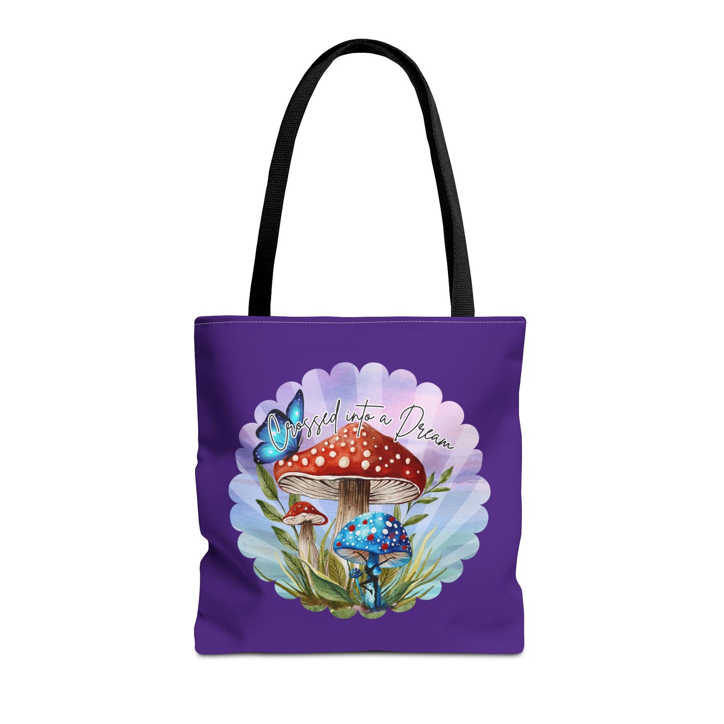 "Crossed Into a Dream" Purple Mushrooms and Butterfly Tote Bag - Perfect for Nature Lovers & Eco-Friendly Style