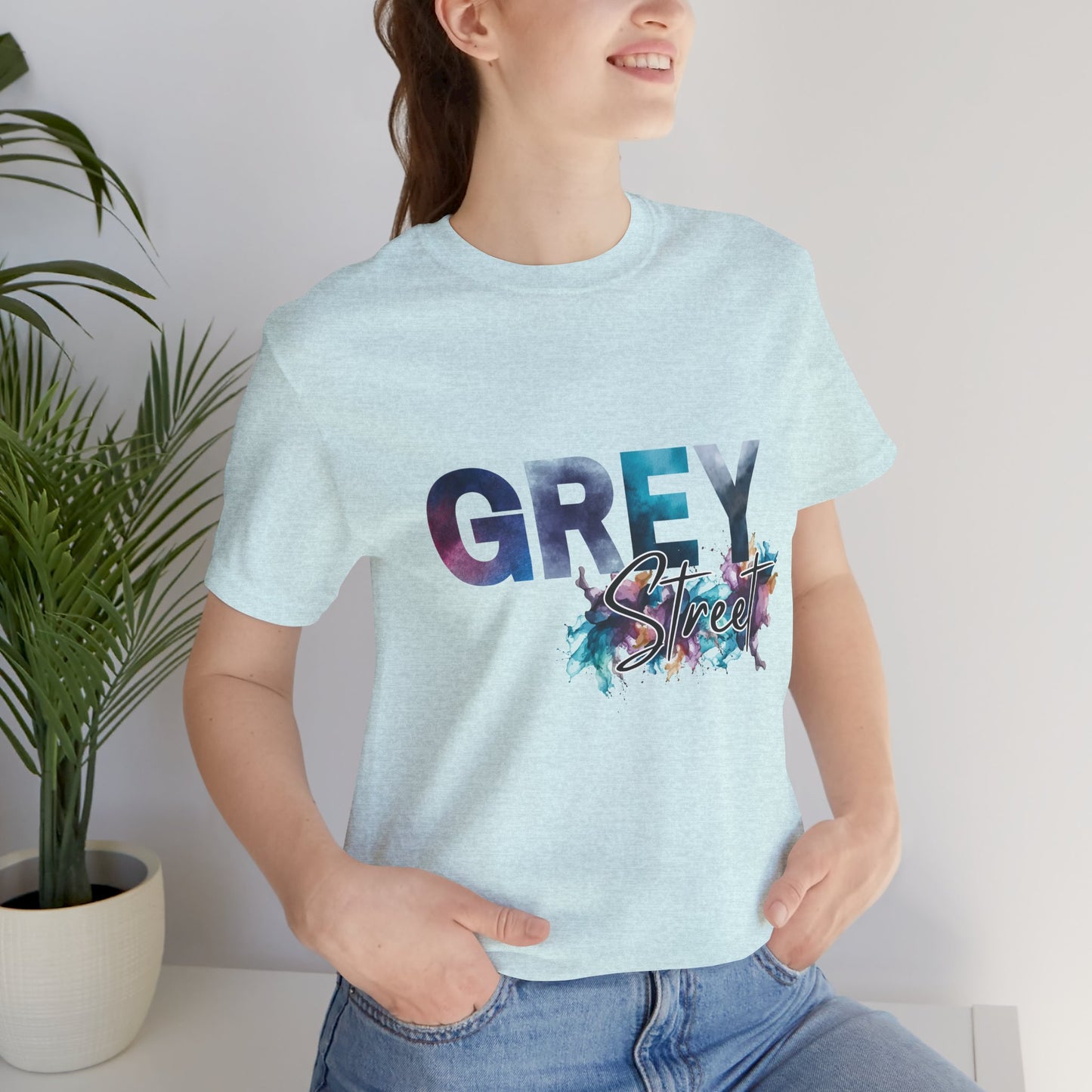 Grey Street Unisex Soft Jersey Tee -Vibrant Muted Colors captivates the vibe of Grey Street