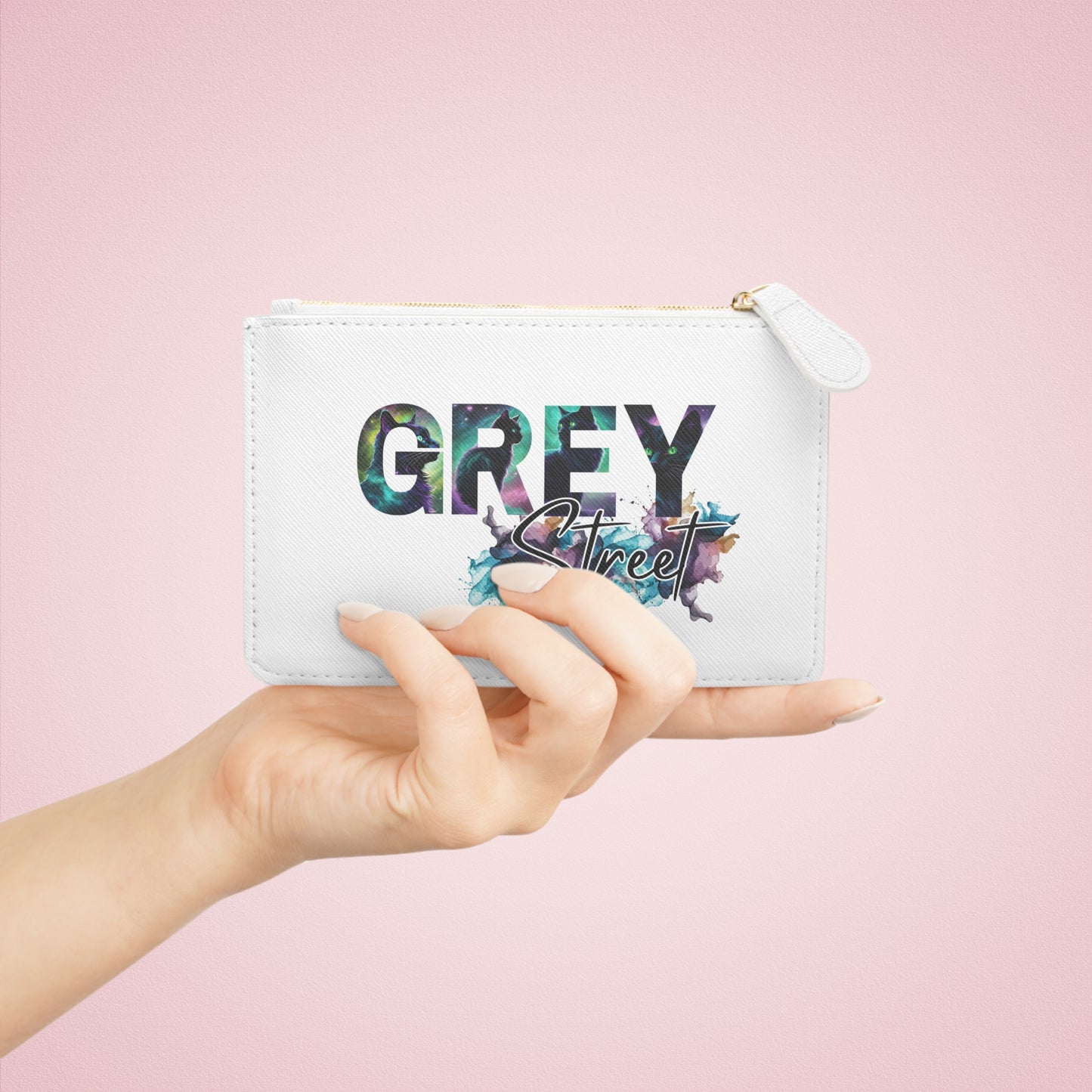 Stylish Mini Clutch Bag - "GREY Street/Black Cat Changing Colors" Design for Everyday Use