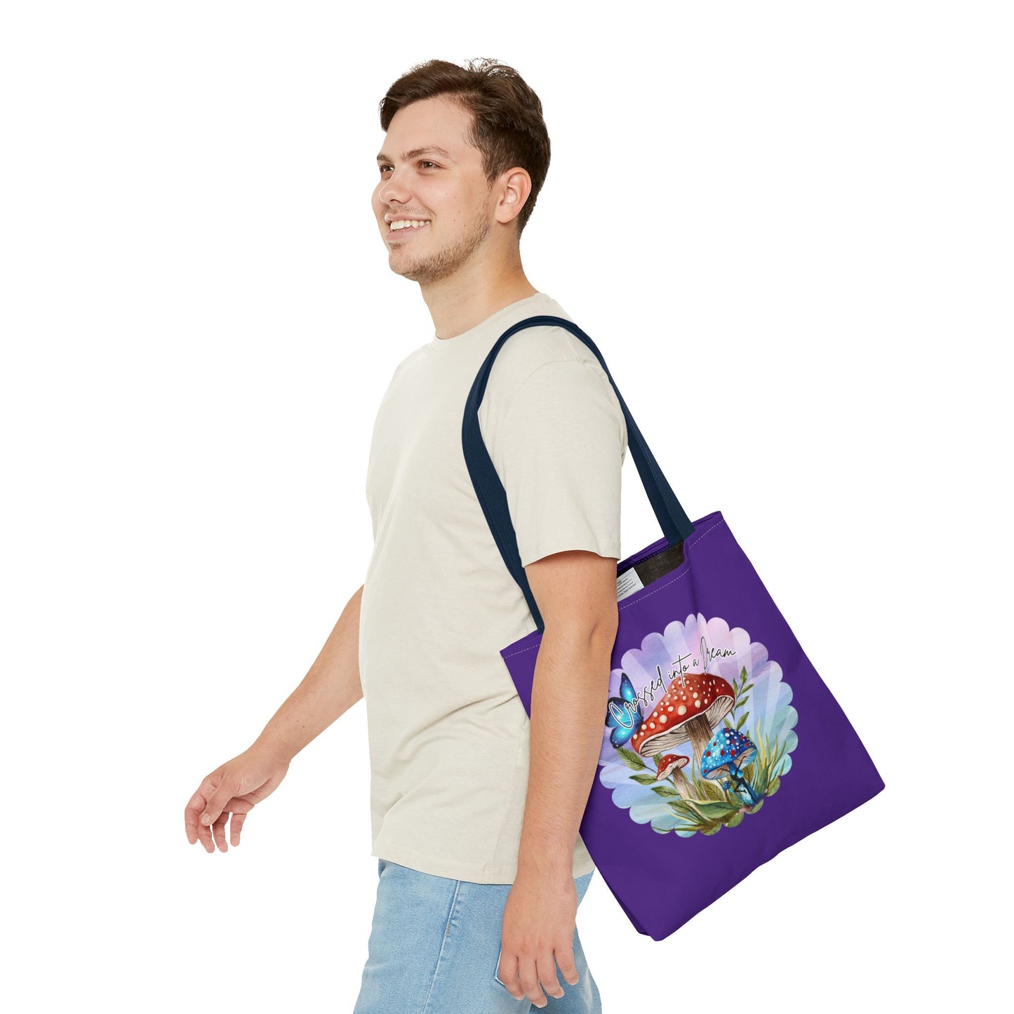 "Crossed Into a Dream" Purple Mushrooms and Butterfly Tote Bag - Perfect for Nature Lovers & Eco-Friendly Style