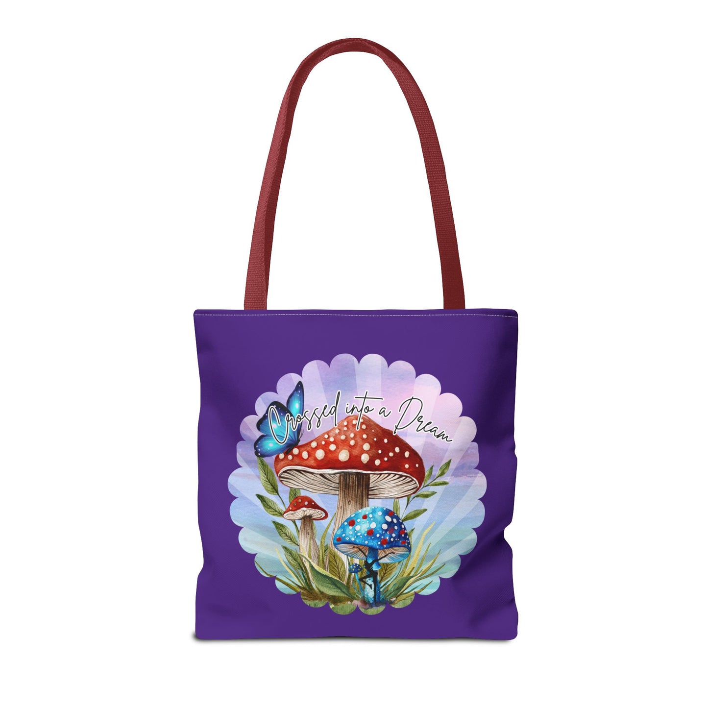 "Crossed Into a Dream" Purple Mushrooms and Butterfly Tote Bag - Perfect for Nature Lovers & Eco-Friendly Style