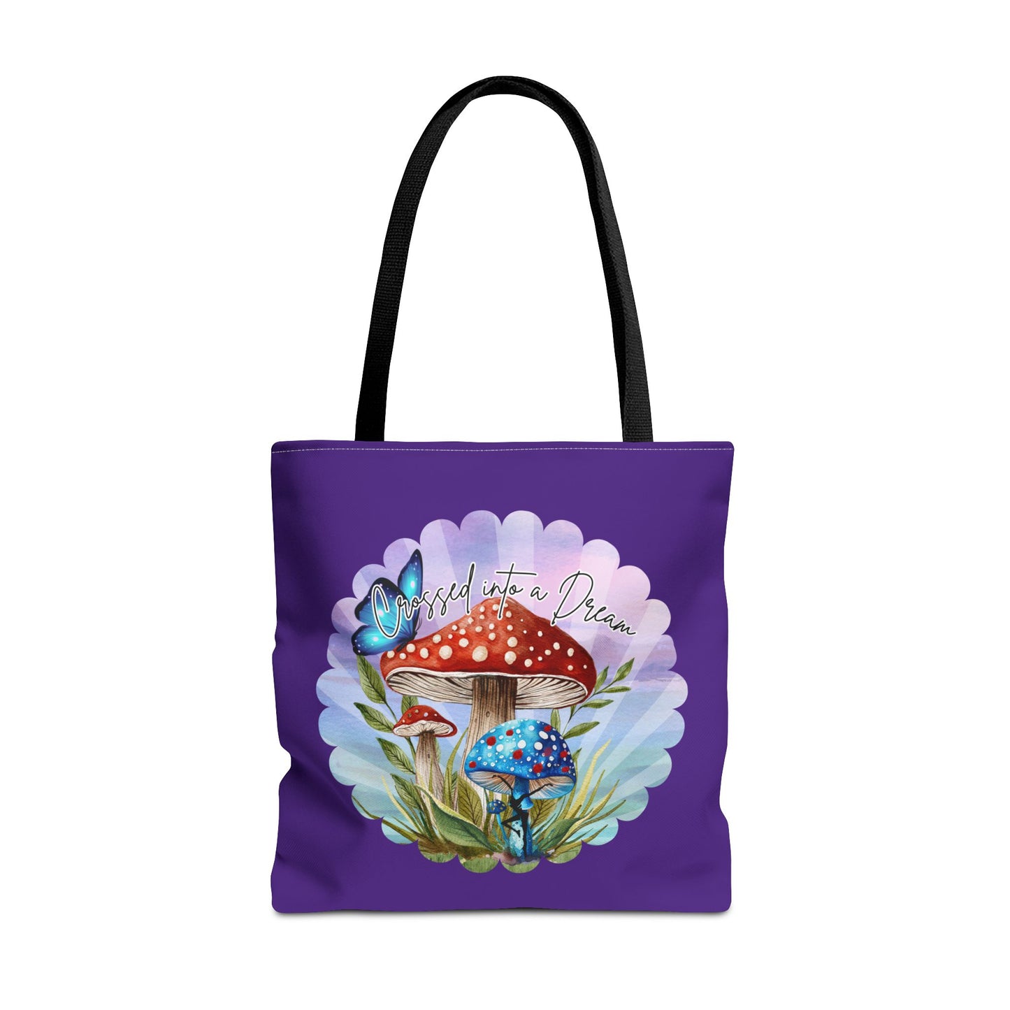 "Crossed Into a Dream" Purple Mushrooms and Butterfly Tote Bag - Perfect for Nature Lovers & Eco-Friendly Style