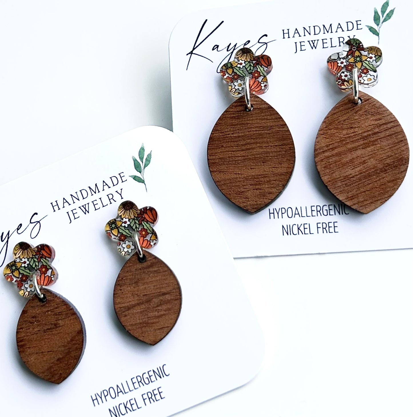 Fall Floral Boho Dangles with wood.
