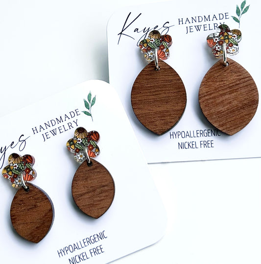 Fall Floral Boho Dangles with wood.