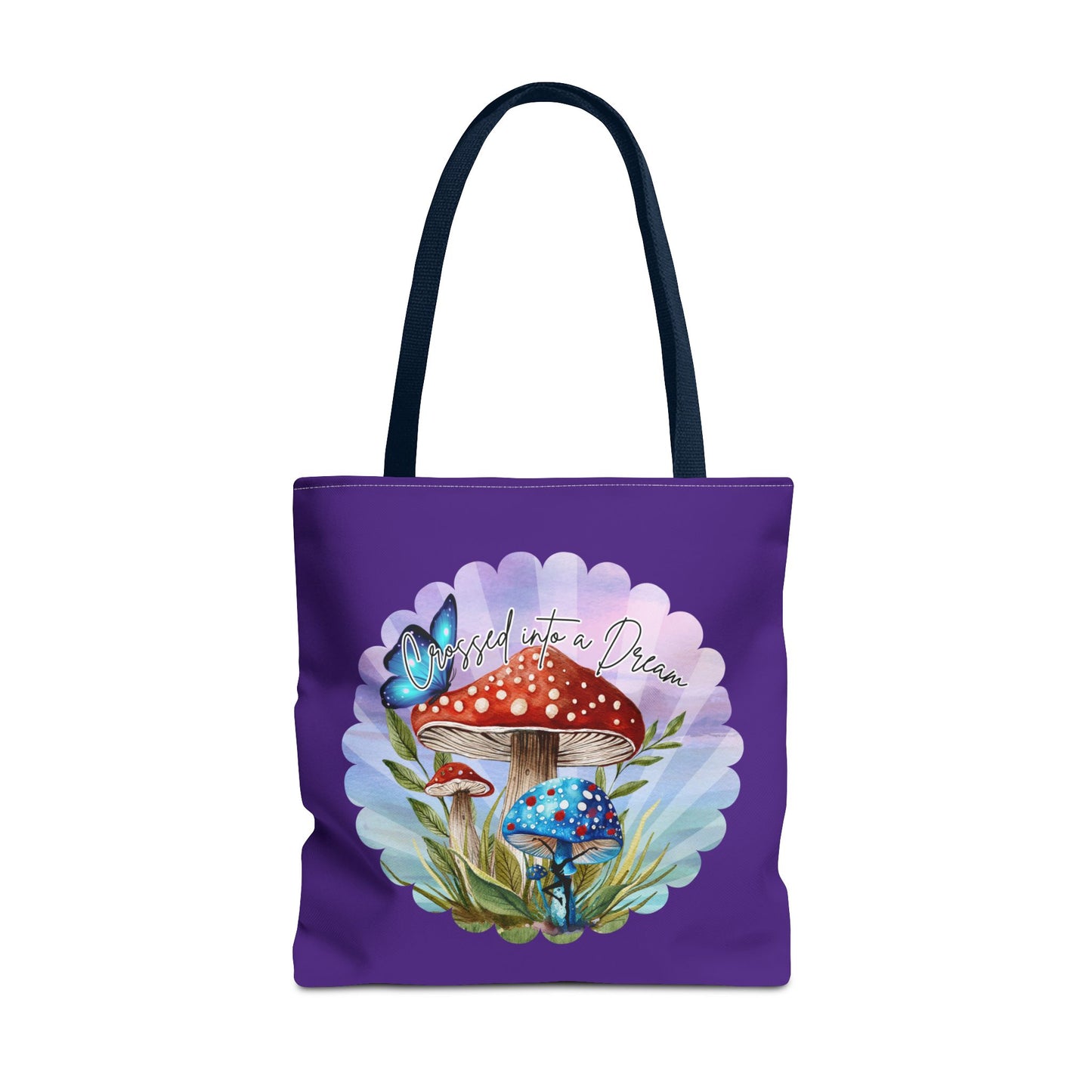 "Crossed Into a Dream" Purple Mushrooms and Butterfly Tote Bag - Perfect for Nature Lovers & Eco-Friendly Style