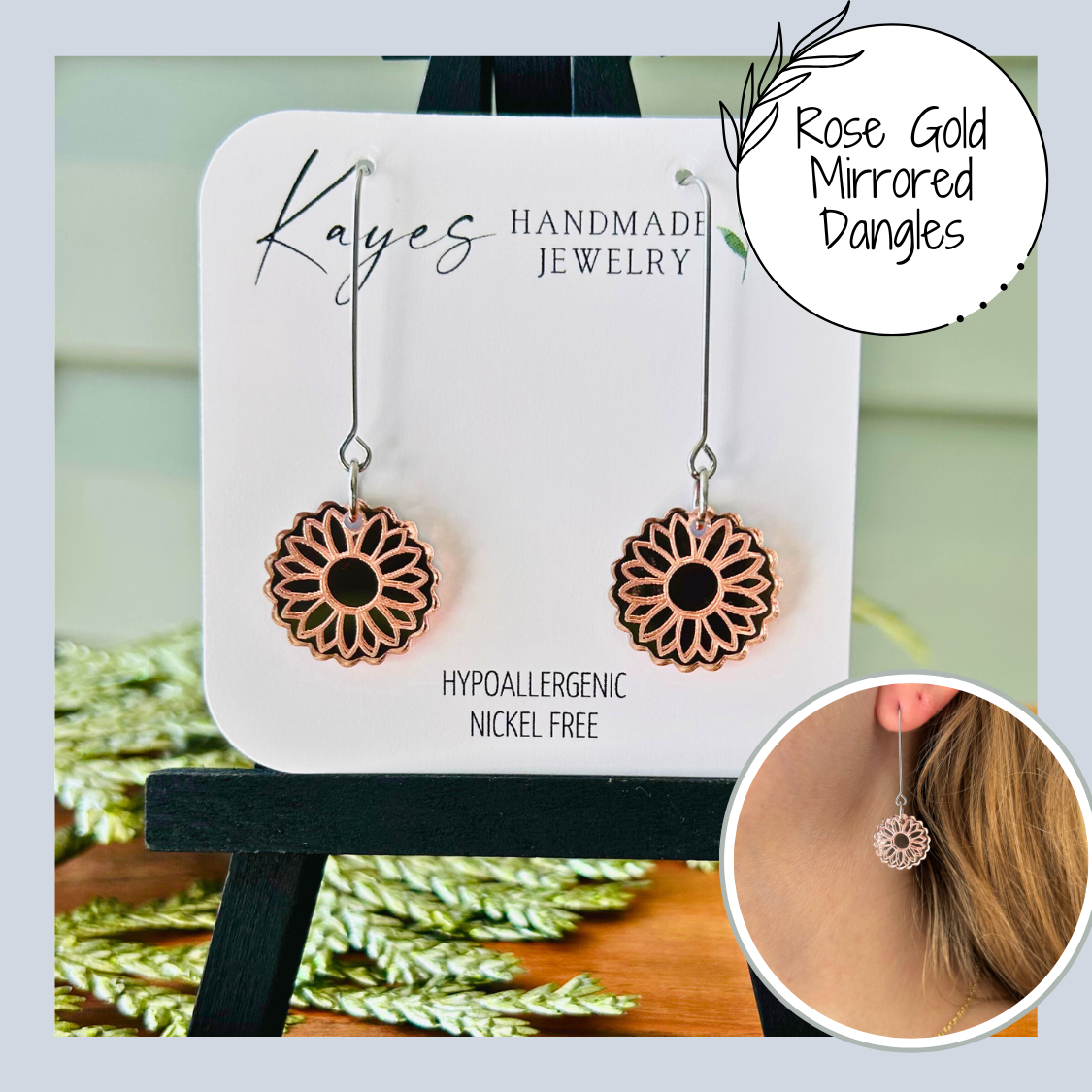 Mirrored Sunflower dangles
