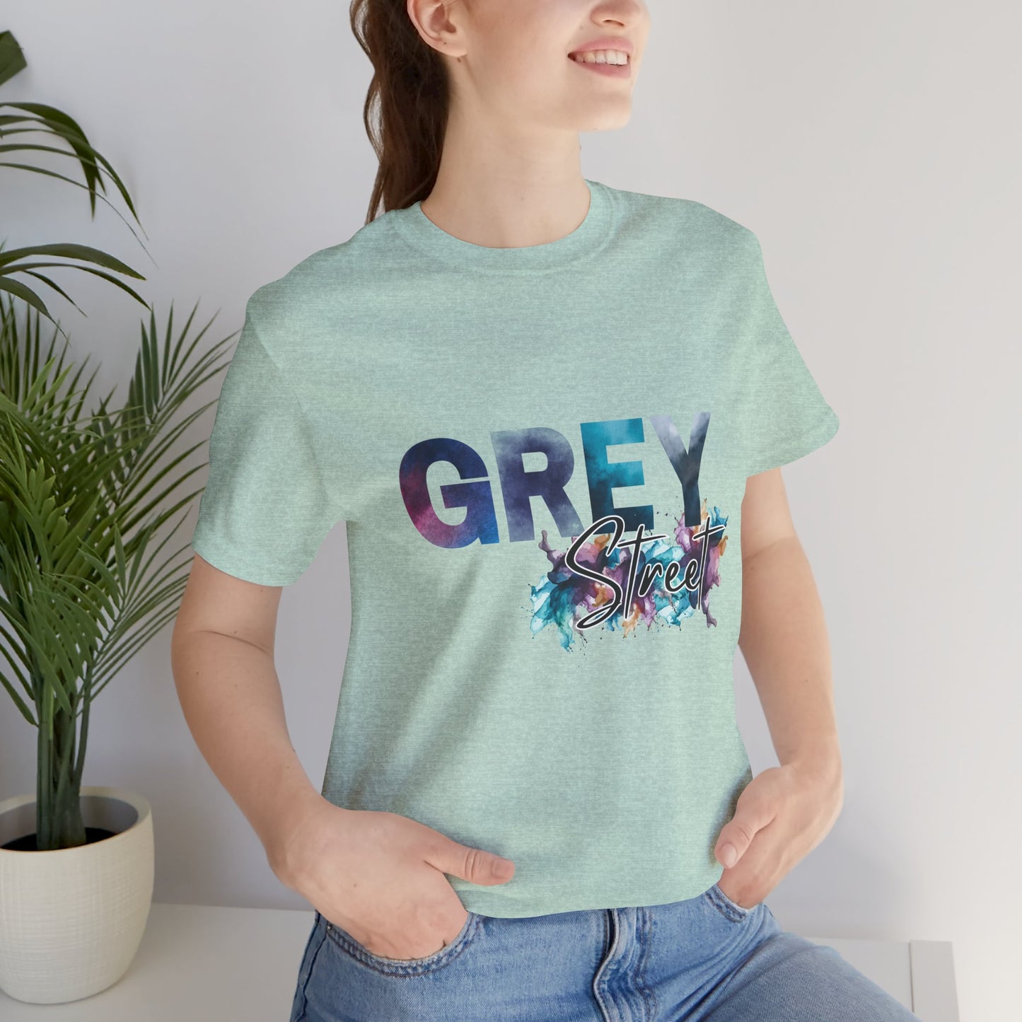 Grey Street Unisex Soft Jersey Tee -Vibrant Muted Colors captivates the vibe of Grey Street