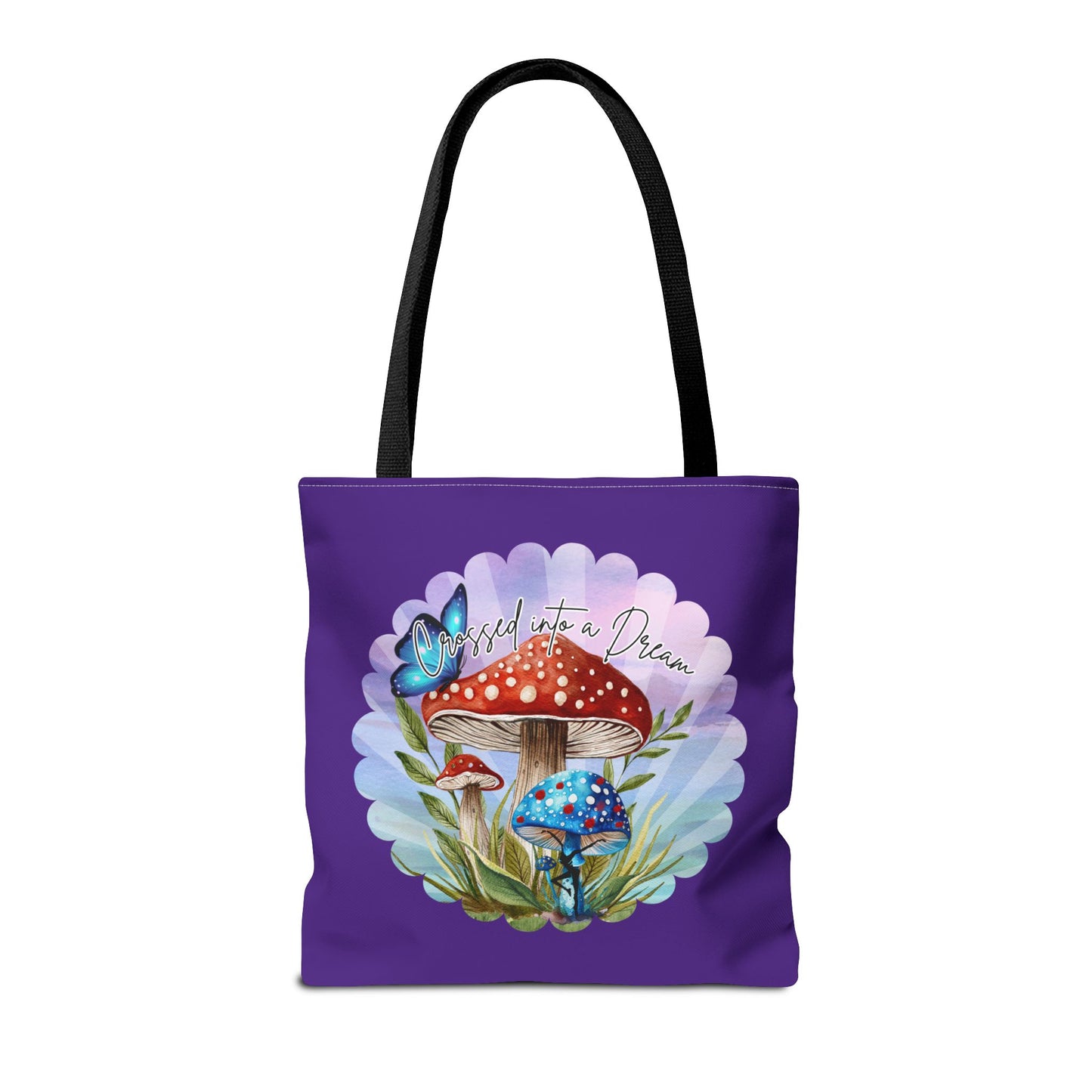 "Crossed Into a Dream" Purple Mushrooms and Butterfly Tote Bag - Perfect for Nature Lovers & Eco-Friendly Style