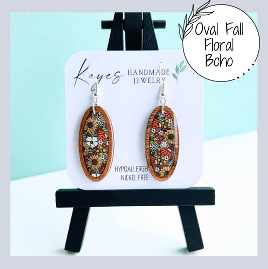 Oval Fall Floral Boho Dangles