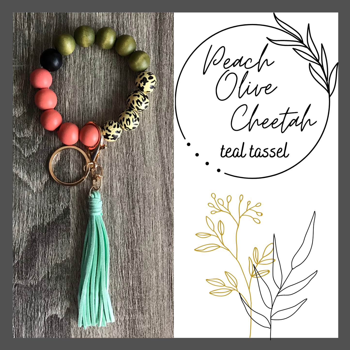 Wood Beads Wristlet Keychain