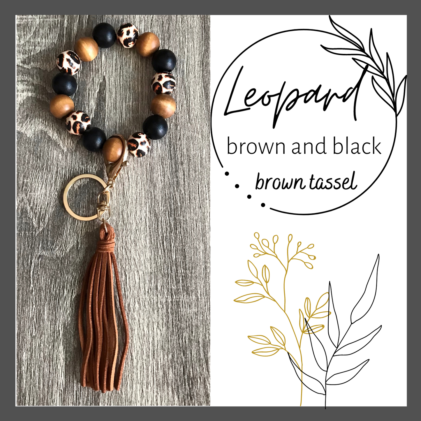 Wood Beads Wristlet Keychain