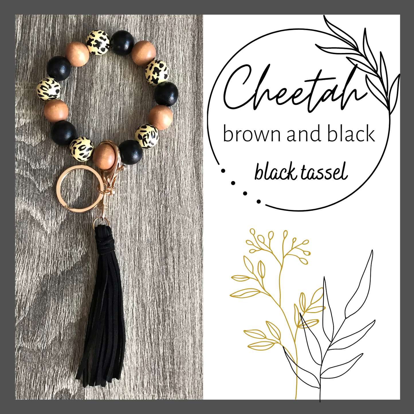 Wood Beads Wristlet Keychain