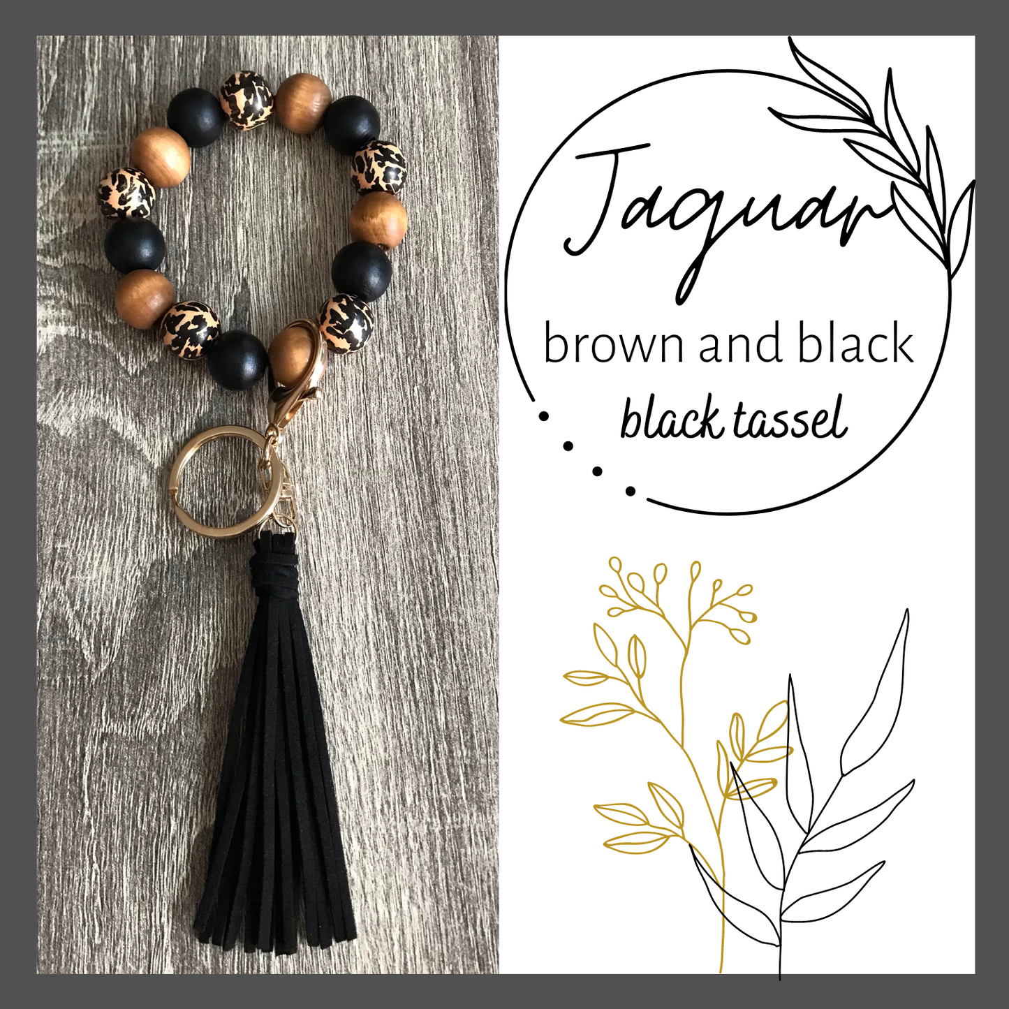 Wood Beads Wristlet Keychain