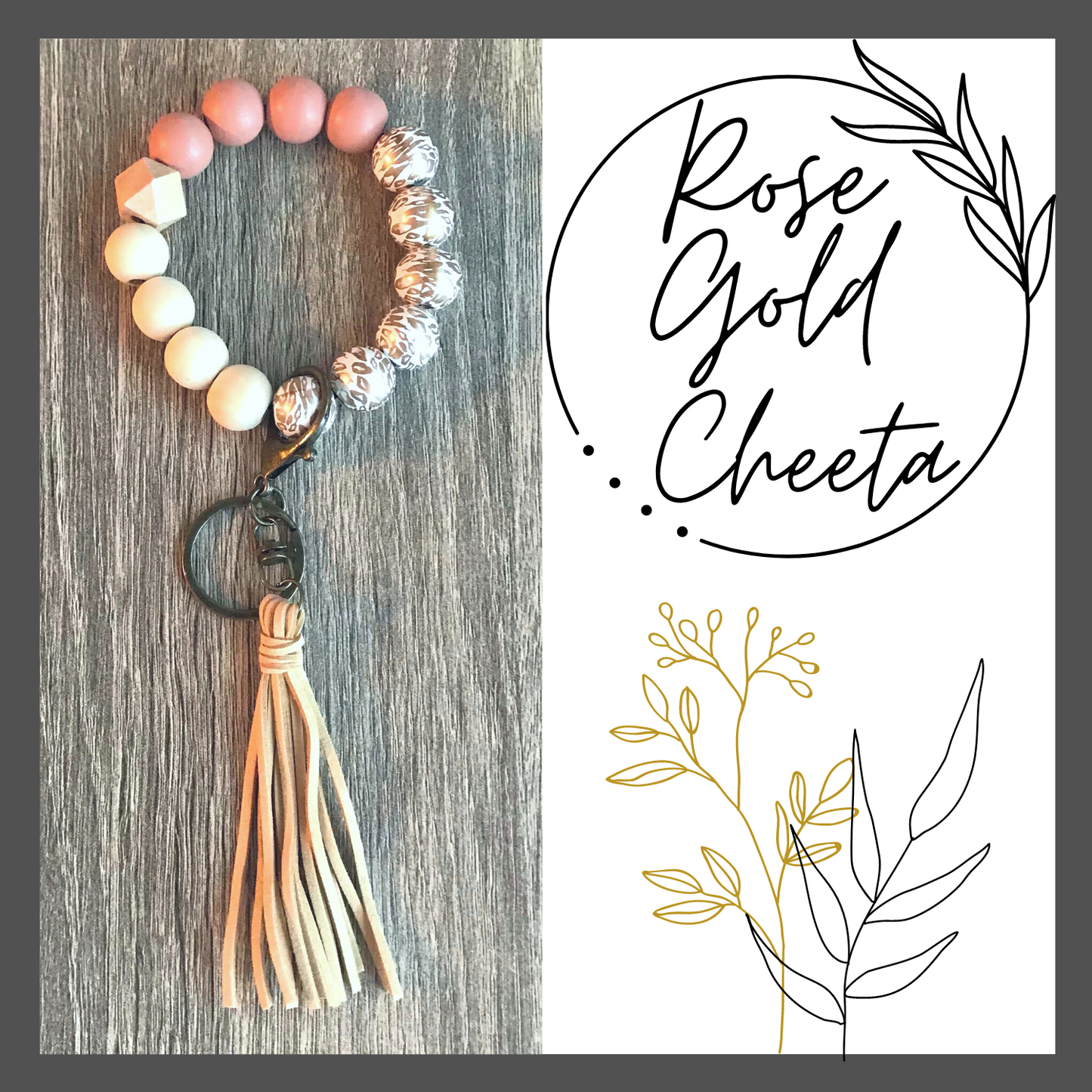 Wood Beads Wristlet Keychain