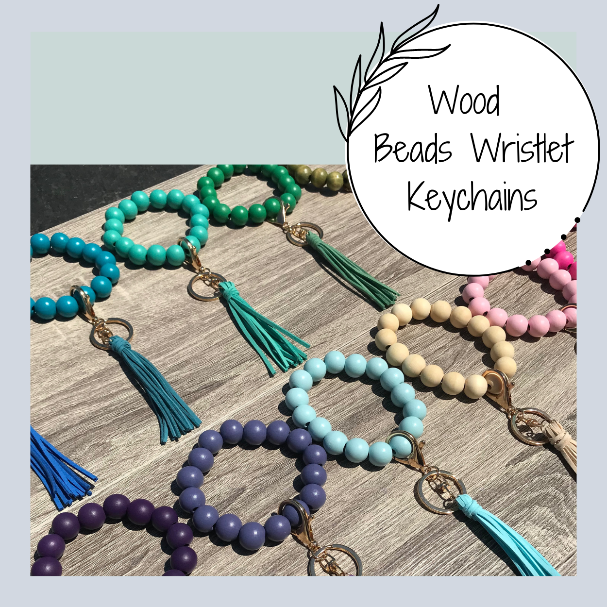Wood Beads Wristlet Keychain