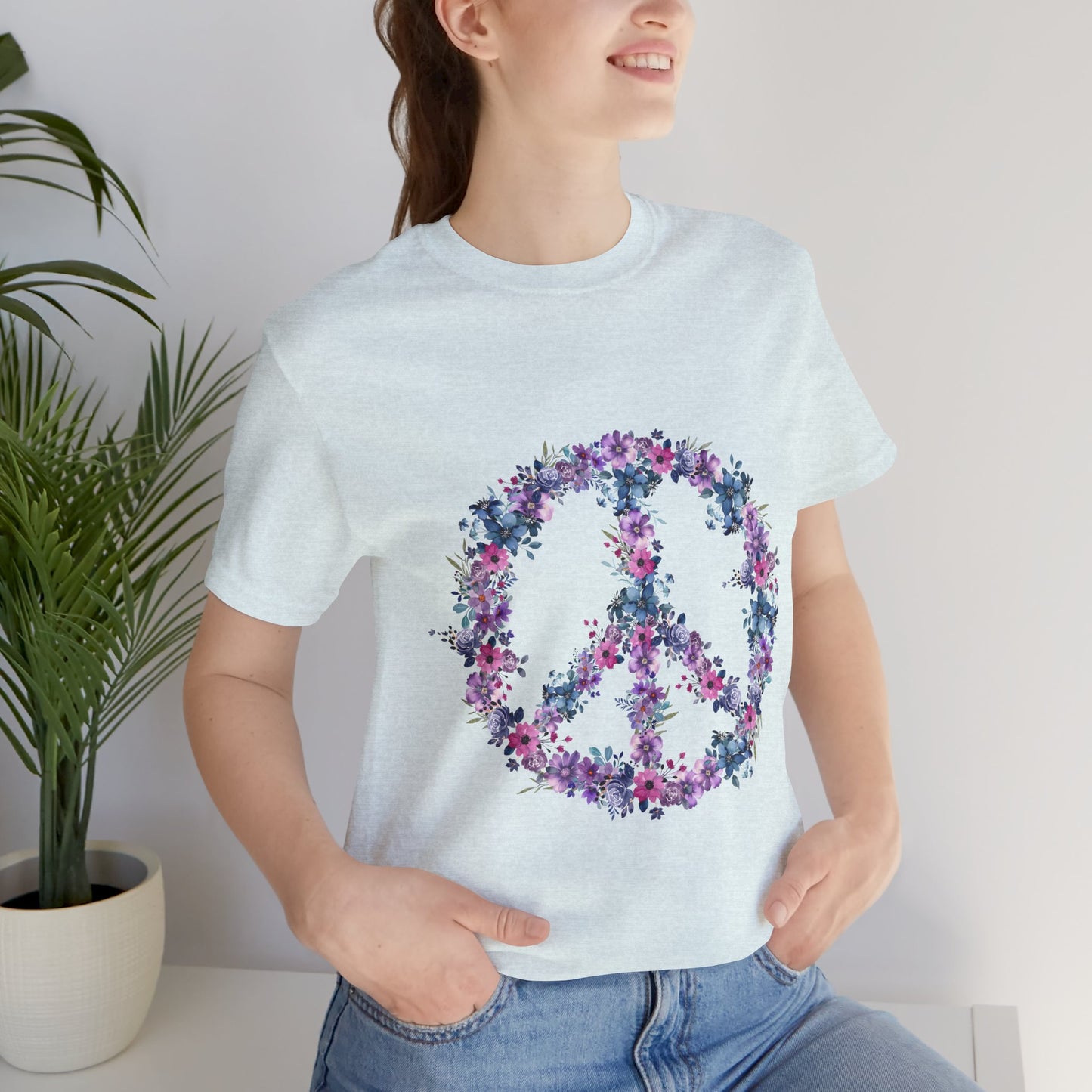 Floral Peace Sign  Unisex Comfort Soft Jersey Tee